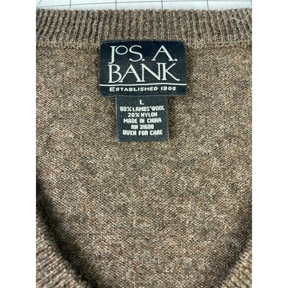Jos. A. Bank Men's Argyle V-Neck Sweater L Brown 80% Lambs Wool 20% Nylon - Picture 6 of 6